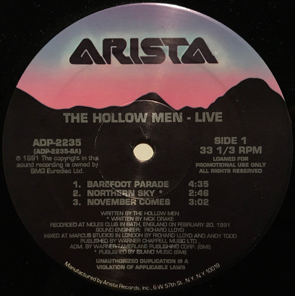 The Hollow Men : Live (Recorded At Moles Club • Bath, England - February 20, 1991) (12", Promo)