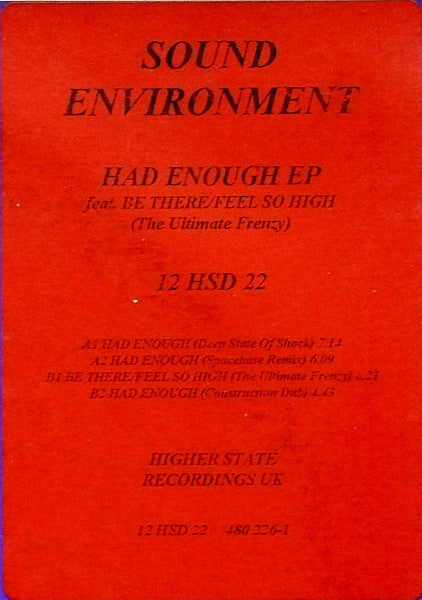 Sound Environment : Had Enough E.P. (12", EP)