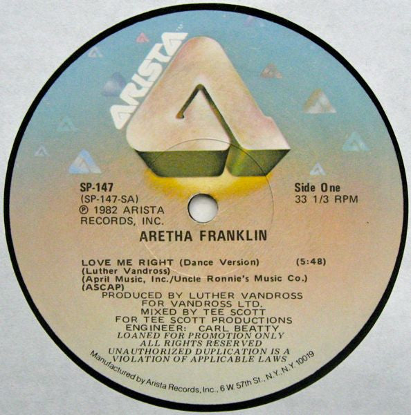 Aretha Franklin : Love Me Right (12", Promo)