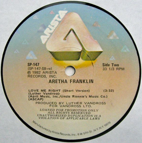 Aretha Franklin : Love Me Right (12", Promo)