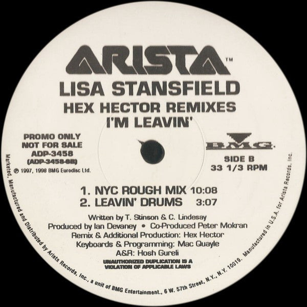 Lisa Stansfield : I'm Leavin' (Hex Hector Remixes) (12", Promo)