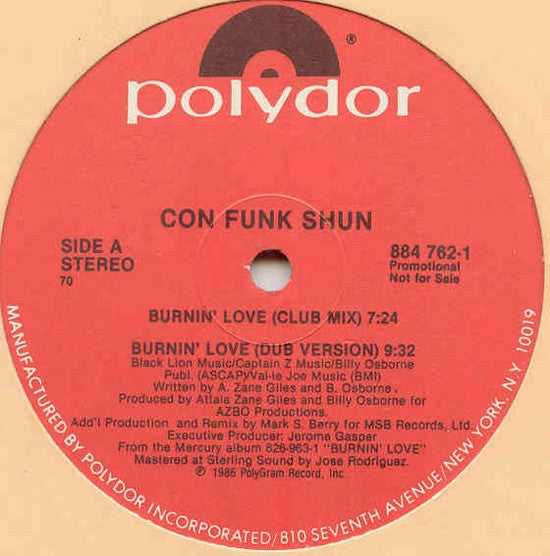 Con Funk Shun : Burnin' Love (12", Single, Promo)