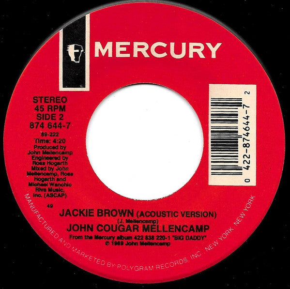 John Cougar Mellencamp : Jackie Brown (7", Single, Spe)