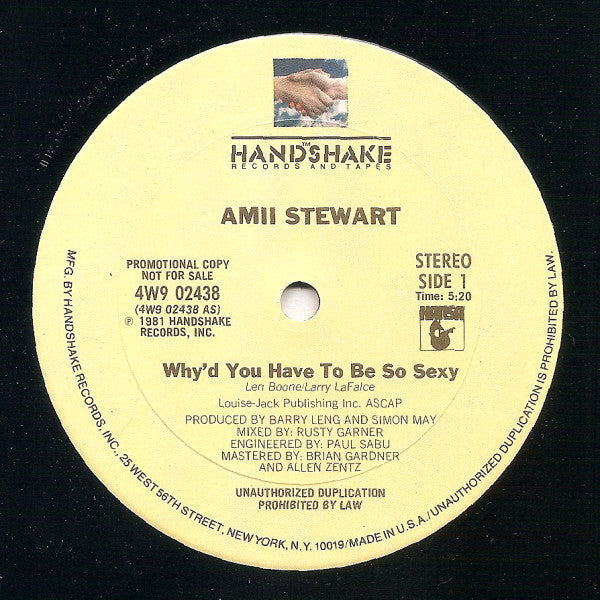 Amii Stewart : Why'd You Have To Be So Sexy (12", Promo)