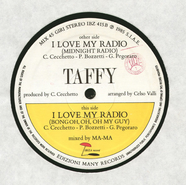Taffy : I Love My Radio (New Version) (Bongoh, Oh, Oh My Guy) (12")