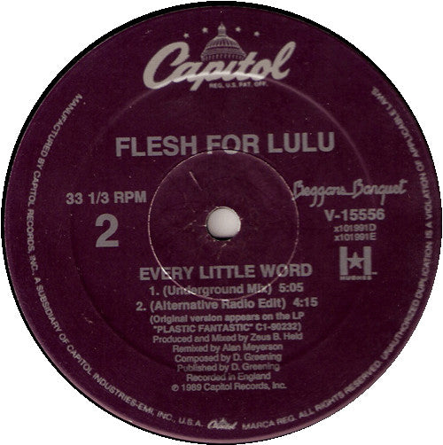 Flesh For Lulu : Every Little Word (12")