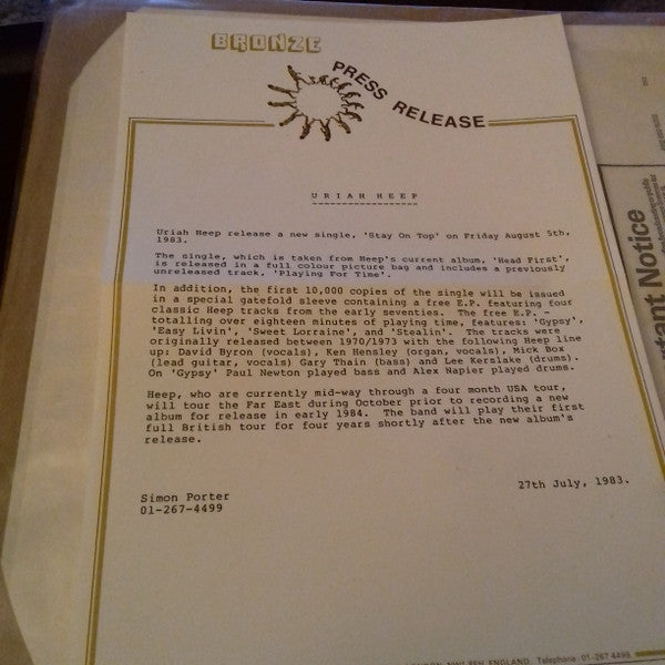 Uriah Heep : Stay On Top (12", Promo)