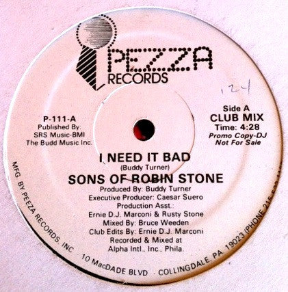 Sons of Robin Stone : I Need It Bad (12", Promo)