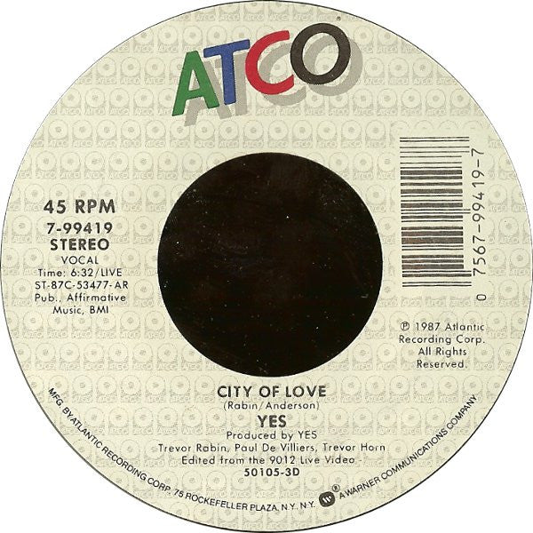Yes : Rhythm Of Love (7", Single)