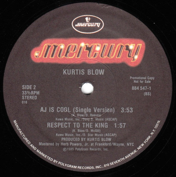 Kurtis Blow : AJ Is Cool (12", Promo)