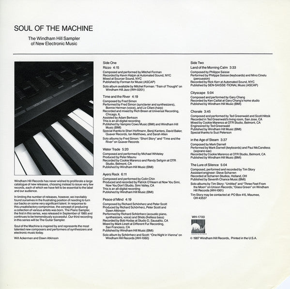 Various : Soul Of The Machine (The Windham Hill Sampler Of New Electronic Music) (LP, Comp, Smplr)