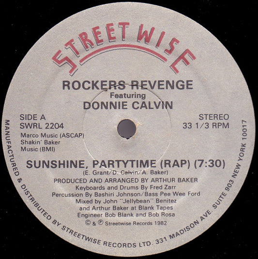 Rockers Revenge Featuring Donnie Calvin : Sunshine, Partytime (12")