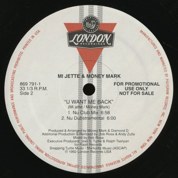 Mi Jette & Money Mark (2) : U Want Me Back (12", Promo)