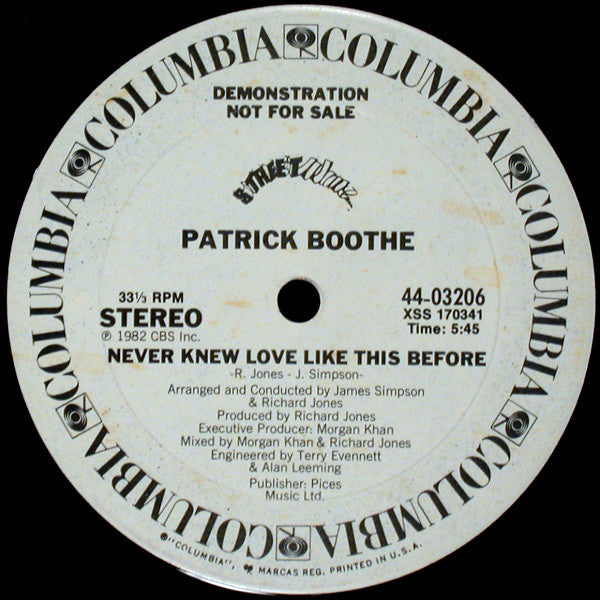 Patrick Boothe : Never Knew Love Like This Before (12", Promo)