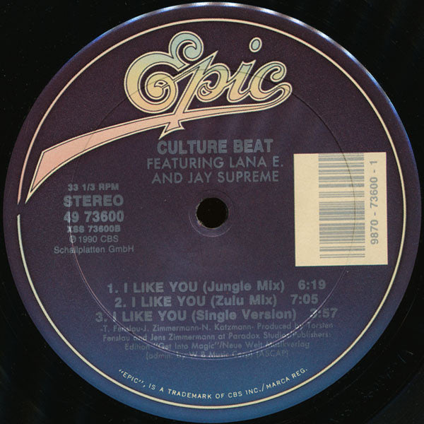 Culture Beat Featuring Lana E. And Jay Supreme : I Like You (12")