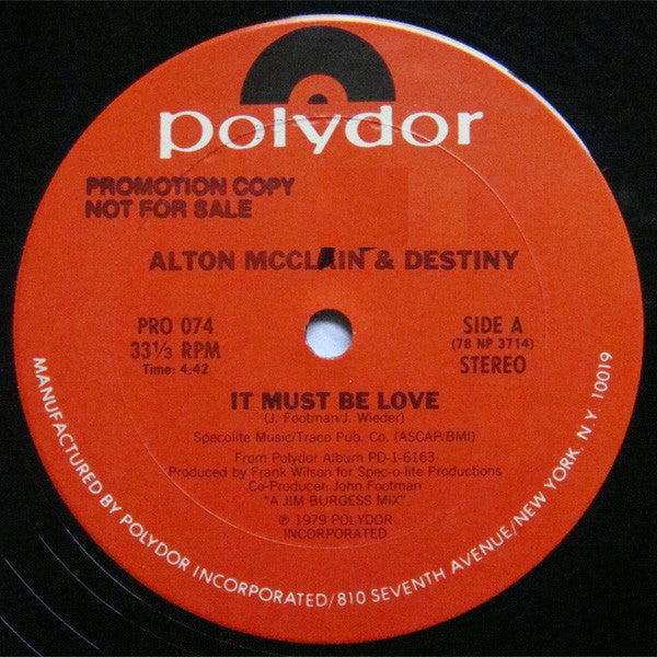 Alton McClain & Destiny : It Must Be Love (12", Promo)