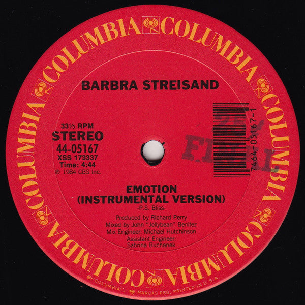 Barbra Streisand : Emotion (12", Single)