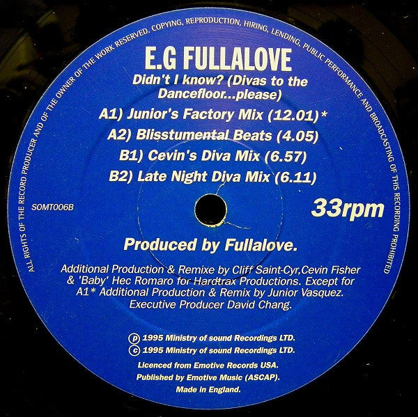 E.G. Fullalove : Didn't I Know? (Divas To The Dancefloor...Please) (12")
