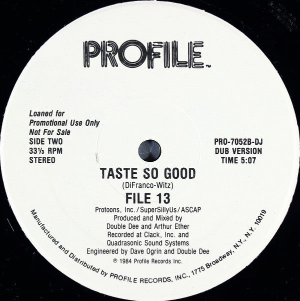 File 13 : Taste So Good (12", Promo)