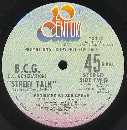 The Bob Crewe Generation : Street Talk (12", Promo)