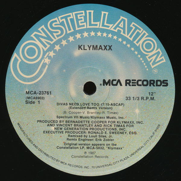 Klymaxx : Divas Need Love Too (12" Version) (12", Pin)