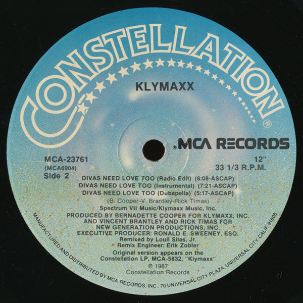 Klymaxx : Divas Need Love Too (12" Version) (12", Pin)