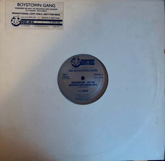 Boys Town Gang : Remember Me / Ain't No Mountain High Enough Suite // Cruisin' The Streets (12", Promo, Blu)