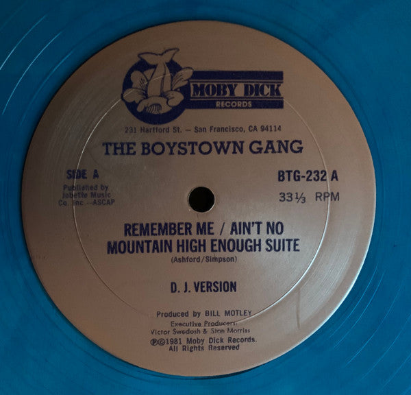 Boys Town Gang : Remember Me / Ain't No Mountain High Enough Suite // Cruisin' The Streets (12", Promo, Blu)