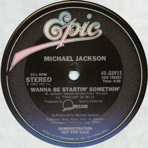 Michael Jackson : Wanna Be Startin' Somethin' (12", Promo)