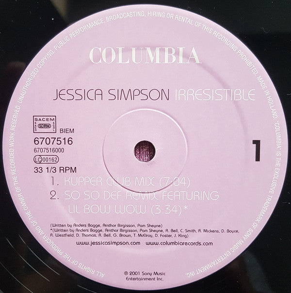 Jessica Simpson : Irresistible (12", Mixed)