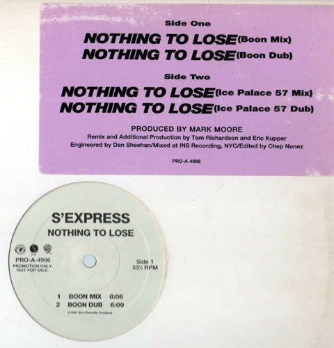 S'Express : Nothing To Lose (12", Promo)