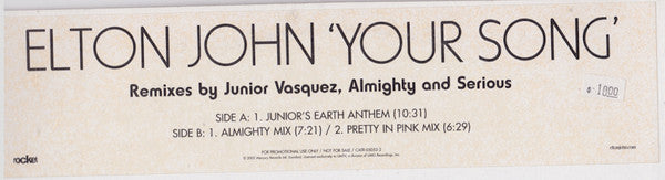 Elton John : Your Song (12", Promo)