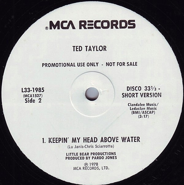 Ted Taylor : Keepin' My Head Above Water (12", Promo)