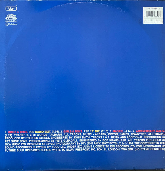 Blur : Girls & Boys (Pet Shop Boys Remix) (12", Single)