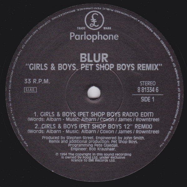 Blur : Girls & Boys (Pet Shop Boys Remix) (12", Single)