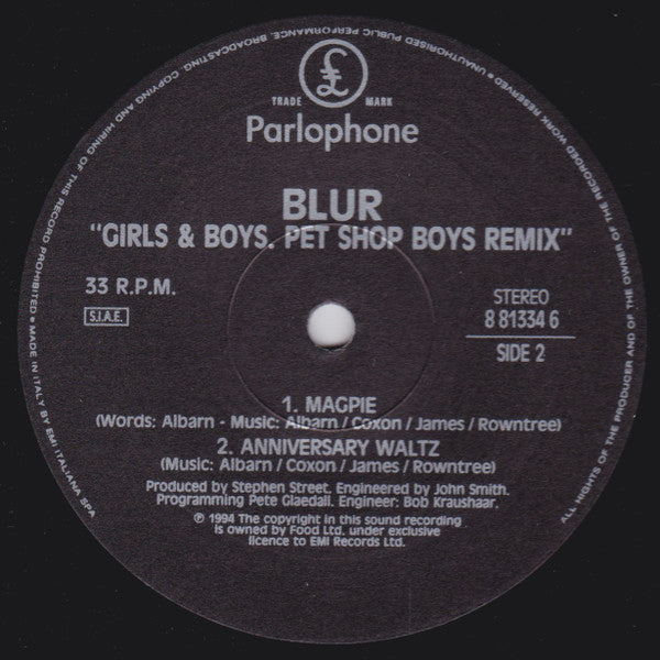 Blur : Girls & Boys (Pet Shop Boys Remix) (12", Single)