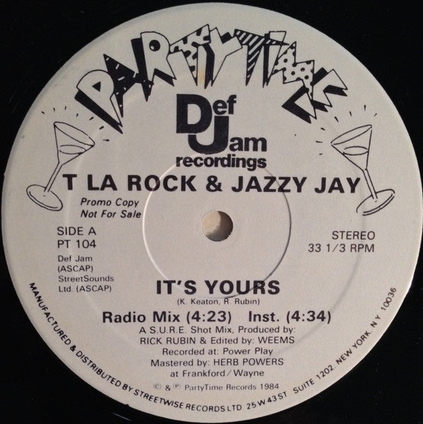 T La Rock & Jazzy Jay : It's Yours (12", Promo)