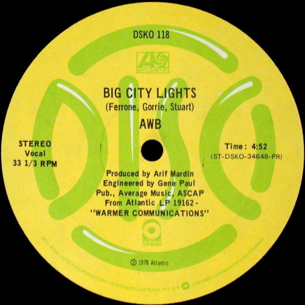 Average White Band : Big City Lights / Sweet & Sour (12", Promo)