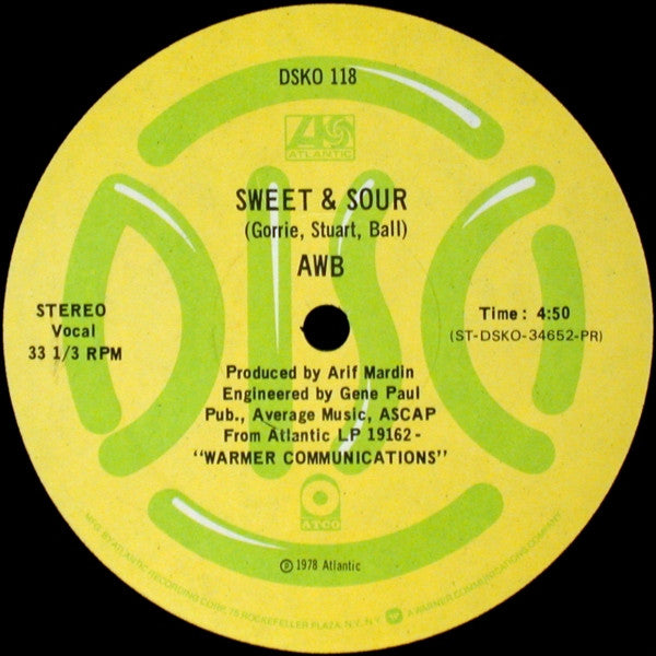 Average White Band : Big City Lights / Sweet & Sour (12", Promo)