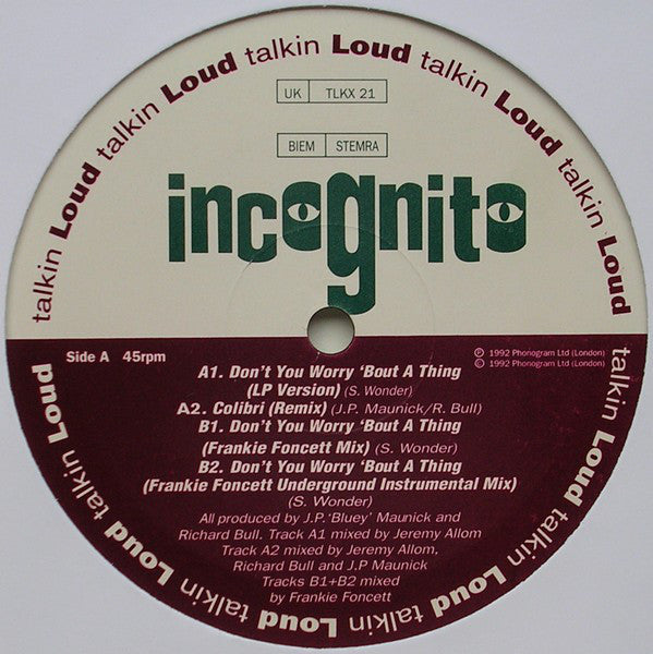 Incognito : Don't You Worry 'Bout A Thing (12")