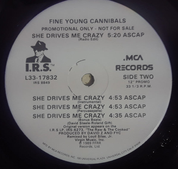 Fine Young Cannibals : She Drives Me Crazy (12", Promo)