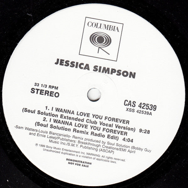 Jessica Simpson : I Wanna Love You Forever (12", Promo)