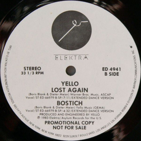Yello : Pumping Velvet / No More Words / Lost Again / Bostich (12", Promo, SP)