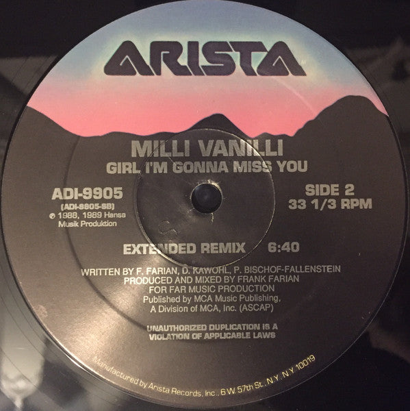 Milli Vanilli : Blame It On The Rain (12")