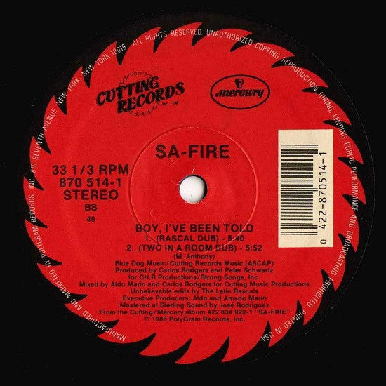 Sa-Fire* : Boy, I've Been Told (12", Single)