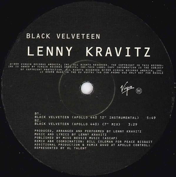 Lenny Kravitz : Black Velveteen (Remixes By Apollo 440) (12", Promo)