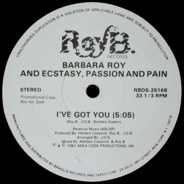 Barbara Roy And Ecstasy, Passion And Pain* : If You Want Me (12", Promo)