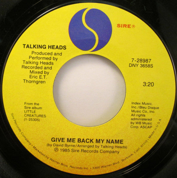 Talking Heads : Road To Nowhere (7", Single)