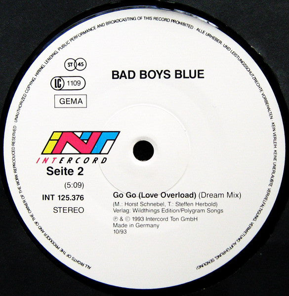 Bad Boys Blue : Go Go (Love Overload) (12", Maxi)