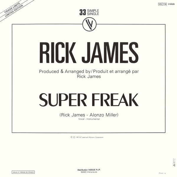 Rick James : Super Freak (12", Single, Ltd)
